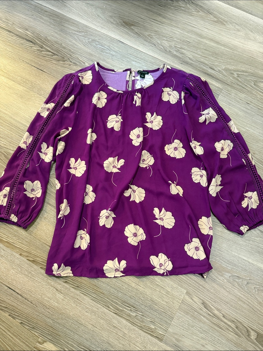 Ann Taylor Purple Floral Long-Sleeve Blouse